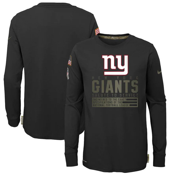 Youth New York Giants 2020 Black Salute To Service Sideline Performance Long Sleeve T-Shirt